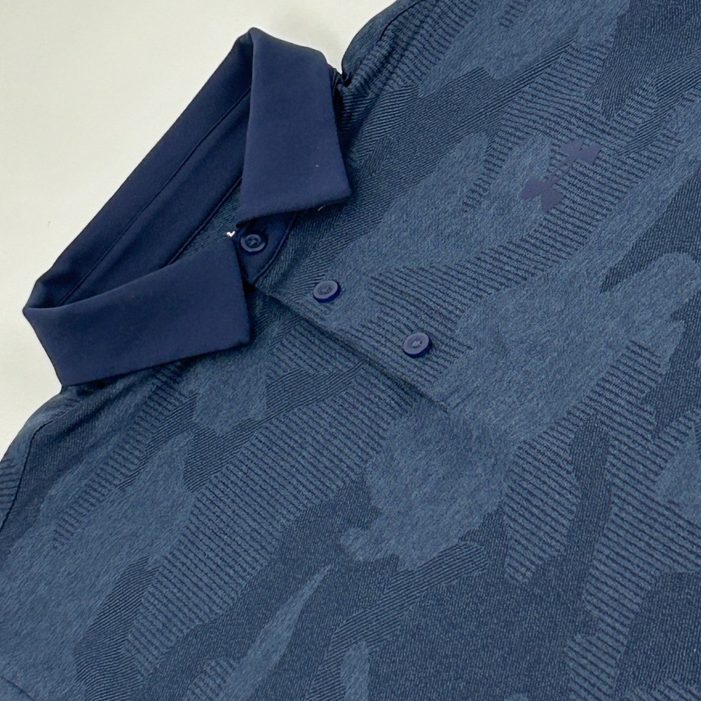 Under Armour Playoff Polo Shirt Mens Large Blue Camo Short Sleeve Stretch Golf
